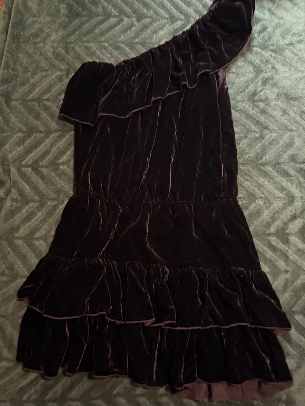 Joie One-Shoulder Velvet Ruffle Dress in Plum